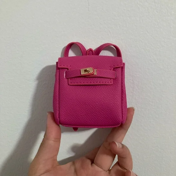 Mini Hot Pink with Gold Hardware Turnlock Backpack Bag Charm Keychain Two Strap - Picture 1 of 6